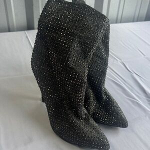 Steve Madden Black Crystal-Studded Pointed Toe Heeled Boots